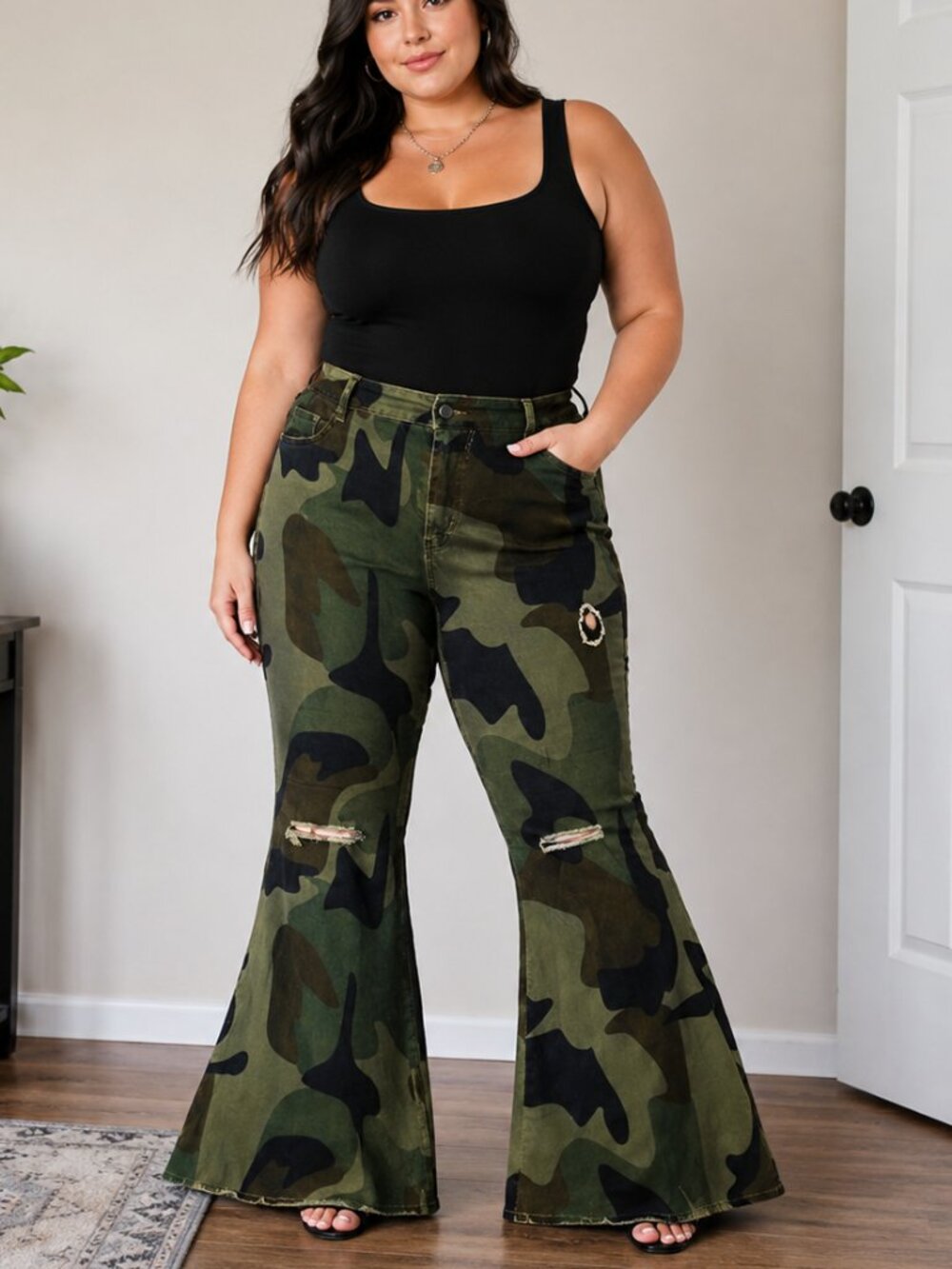Super Bell Bottom Camouflage Pants Tagged China 3X NWOT